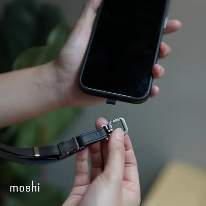 Moshi 2-in-1 riešo ir kūno dirželis su adapteriu – eko odos telefono dirželis (Misty Coral)