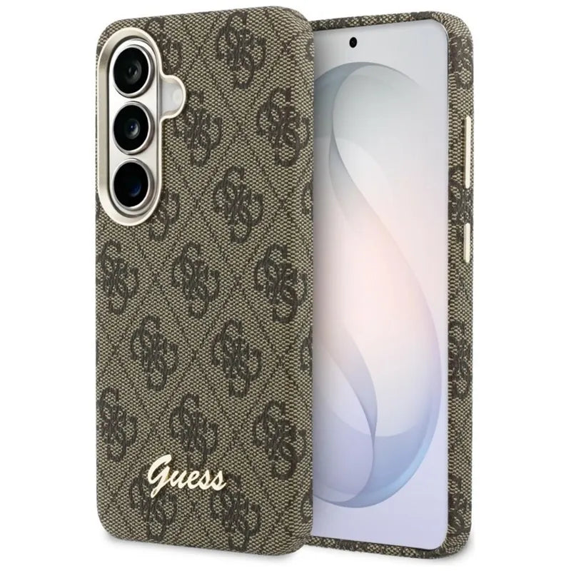 Guess 4G Script MagSafe – dėklas Samsung Galaxy S26 telefonui (rudos spalvos)