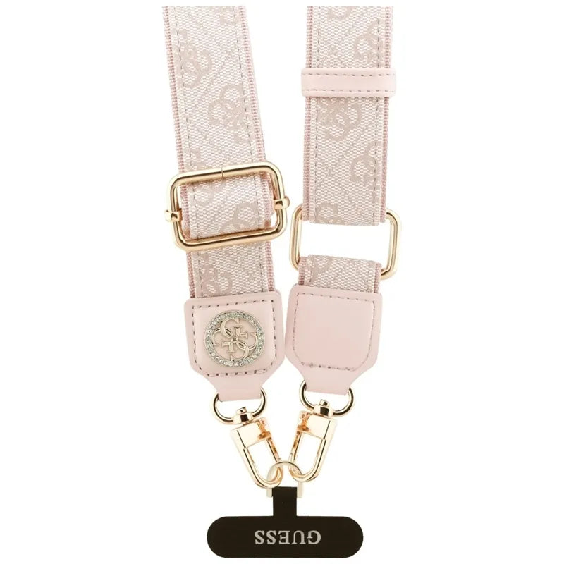 Guess Universal Crossbody Strap 4G Tether Patch Strass Metal Logo - Universalus telefono dirželis / virvelė (rožinis)