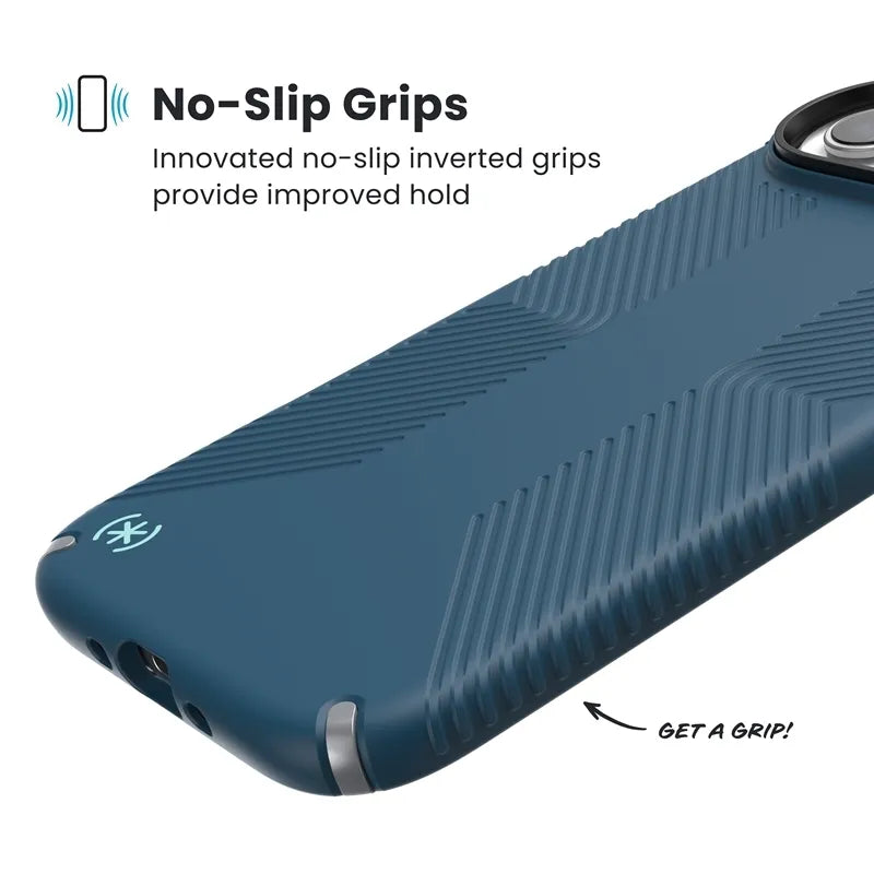 Speck Presidio2 Grip MagSafe – dėklas iPhone Air (Deep Sea / Silver Metallic / Spell Blue)