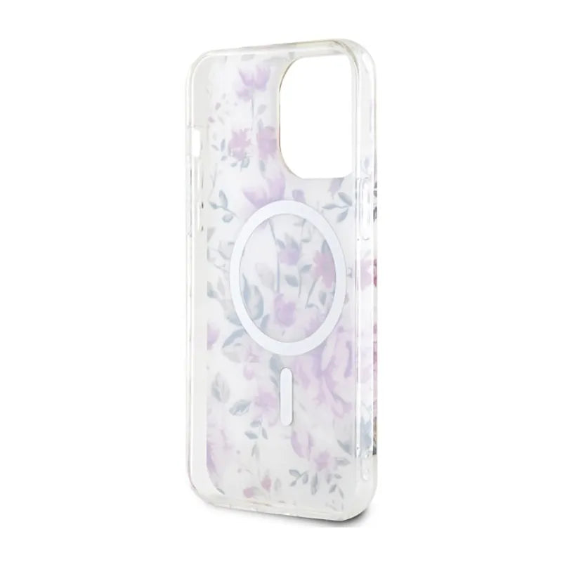 Guess Flower MagSafe – dėklas iPhone 14 Pro (skaidrus)