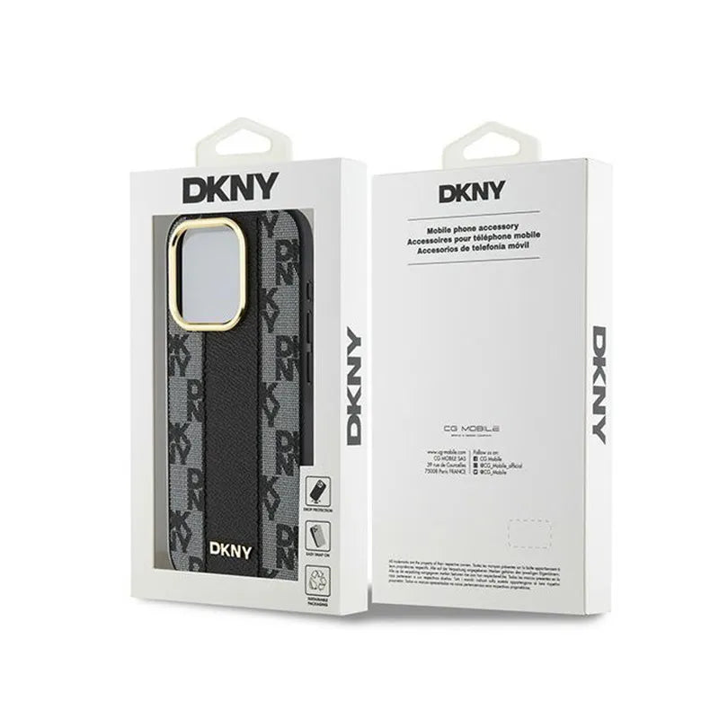 DKNY Leather Checkered Mono Pattern MagSafe – dėklas iPhone 15 Pro Max (juodas)