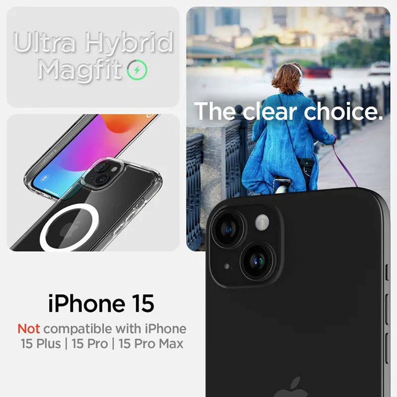 Spigen Ultra Hybrid MagSafe – dėklas iPhone 15 (baltas)