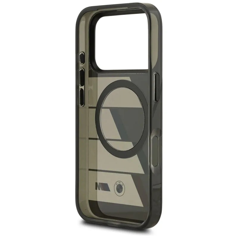 BMW M IML Metal Buttons Tricolor Lines MagSafe – dėklas iPhone 17 Pro (antracitas)
