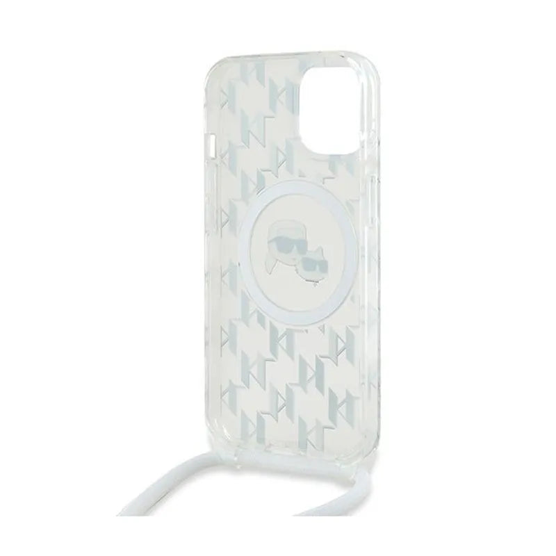 Karl Lagerfeld IML Crossbody Monogram Karl & Choupette Head MagSafe – dėklas telefonui iPhone 15 / 14 / 13 (skaidrus)