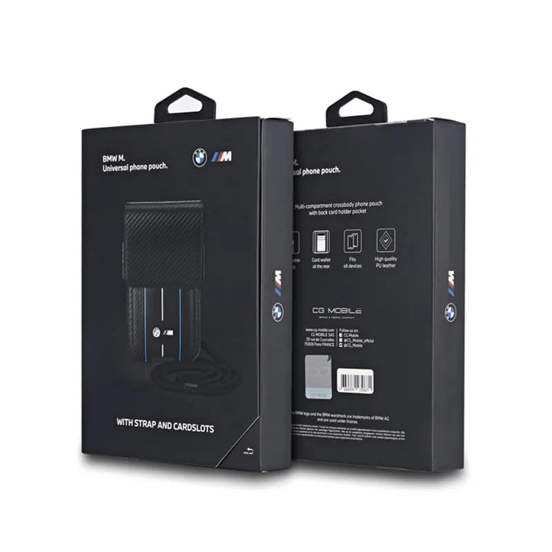 BMW Carbon Blue Stripes Wallet Bag – telefono dėklas (juodas)