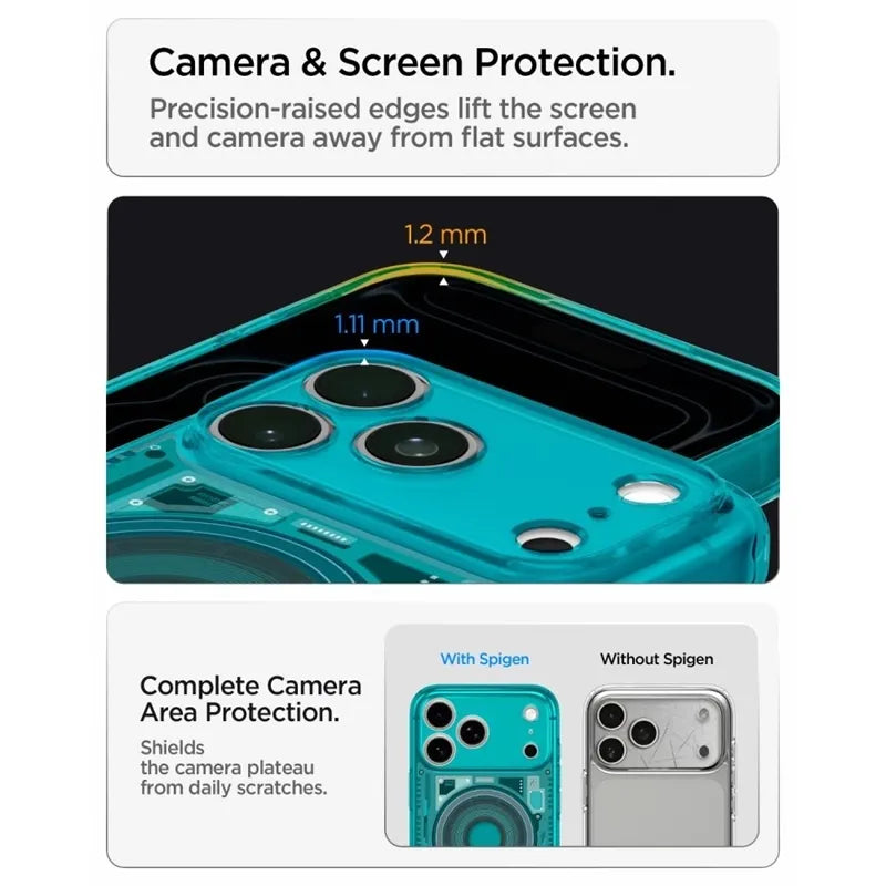 Spigen Ultra Hybrid Mag MagSafe – dėklas, skirtas iPhone 18 Pro / 17 Pro (C-One Bondi Blue)