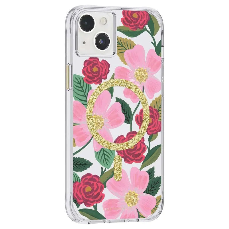 Rifle Paper Clear MagSafe – auksu dekoruotas dėklas, skirtas iPhone 14 Plus (Rose Garden)