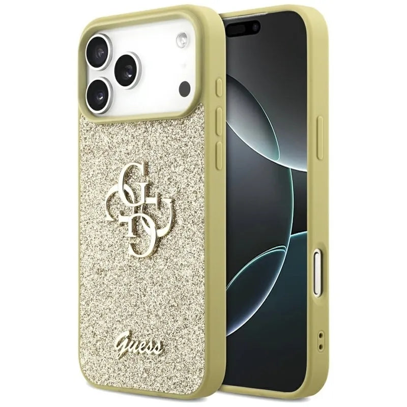 Guess Fixed Glitter Big 4G – dėklas iPhone 17 Pro Max (auksinis)