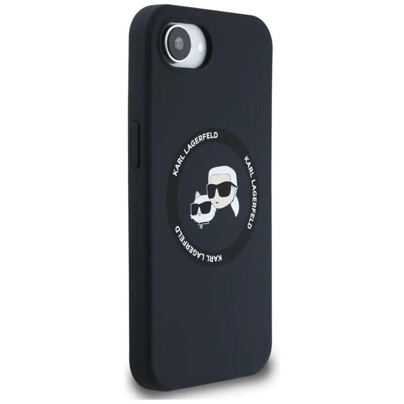 Karl Lagerfeld Silicone Karl & Choupette Heads MagSafe – dėklas iPhone 16e (juodas)