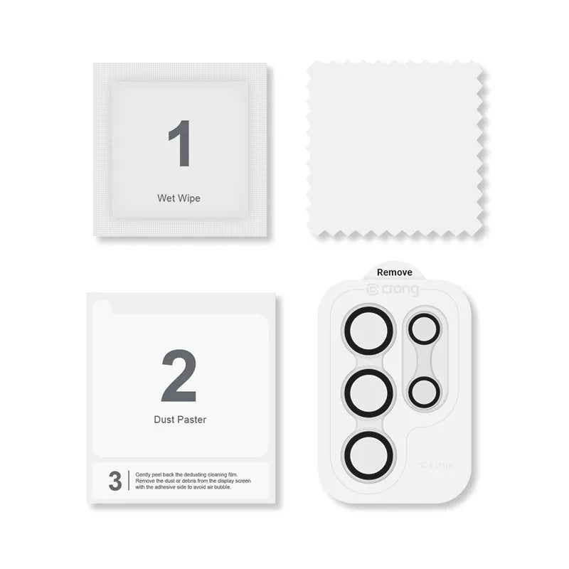 Crong Lens Ring – grūdintas stiklas Samsung Galaxy S24 Ultra kameros lęšiams (skaidrus)