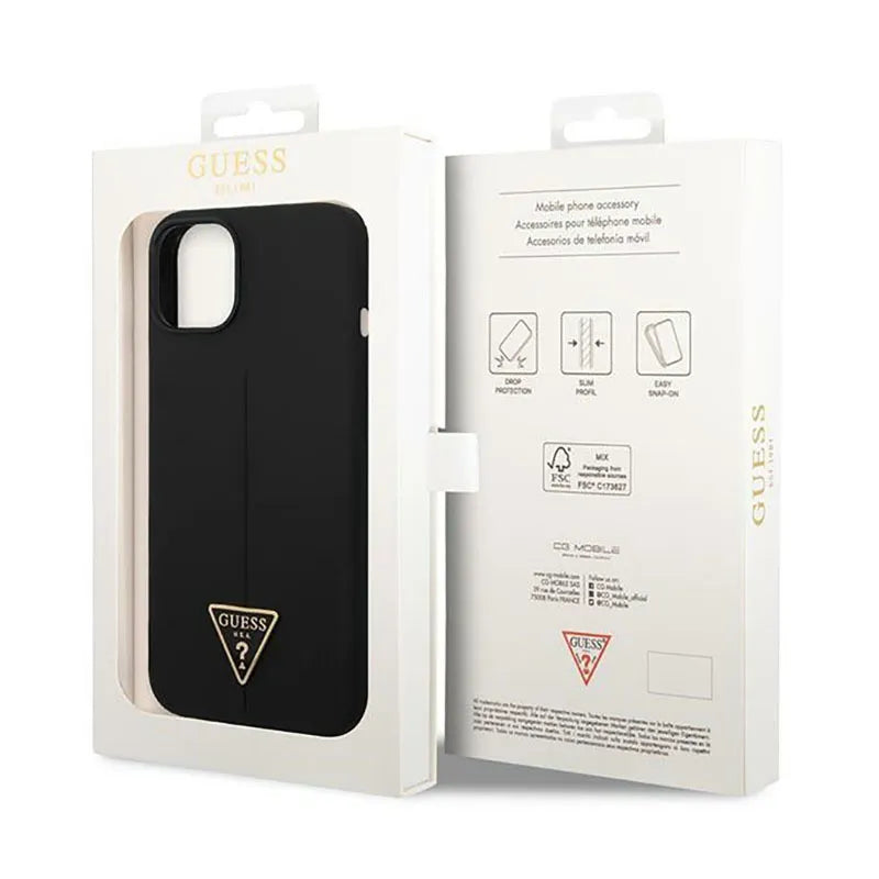 Guess Silicone Triangle Logo – dėklas iPhone 14 Plus telefonui (juodas)