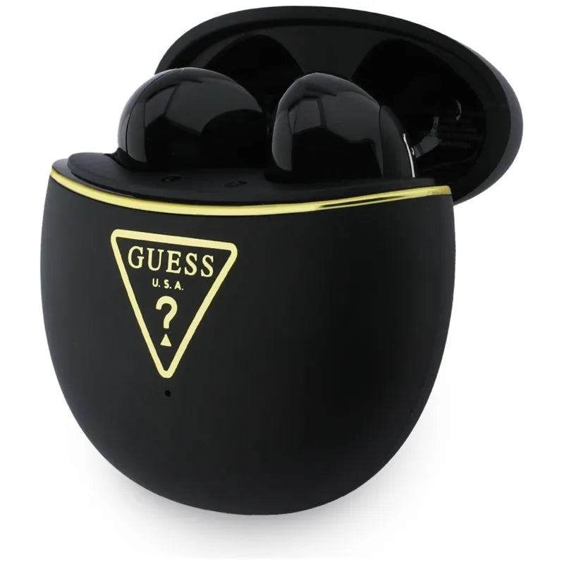 Guess Gold Line Triangle – TWS Bluetooth ausinės + įkrovimo dėklas (juodos)