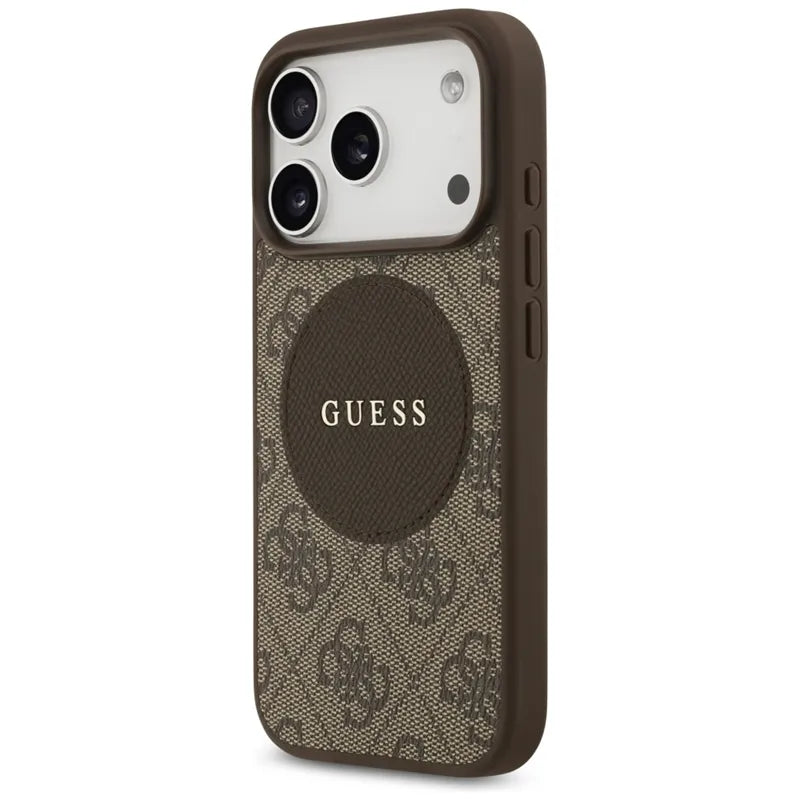 Guess 4G Circle Classic Logo MagSafe – Dėklas iPhone 17 Pro (Rudas)