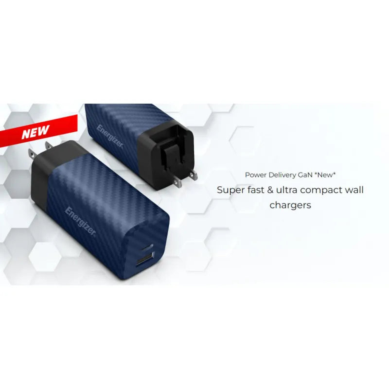 Energizer Ultimate – GaN USB-C ir USB-A 65W PD tinklo įkroviklis su EU/UK/US adapteriais (sidabrinis)