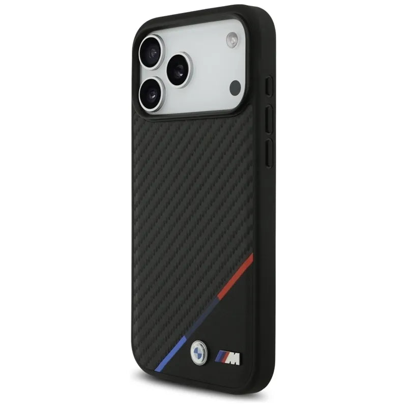 BMW M Carbon Tricolor Line MagSafe – dėklas iPhone 17 Pro Max (juodas)