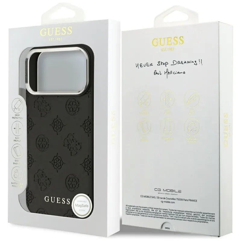 Guess Peony Hot Stamp Script MagSafe – dėklas iPhone 17 Pro Max (juodas)