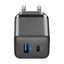 Cellularline Multipower Micro GaN – USB-C ir USB-A „Power Delivery“ 30W tinklo įkroviklis (juodas)