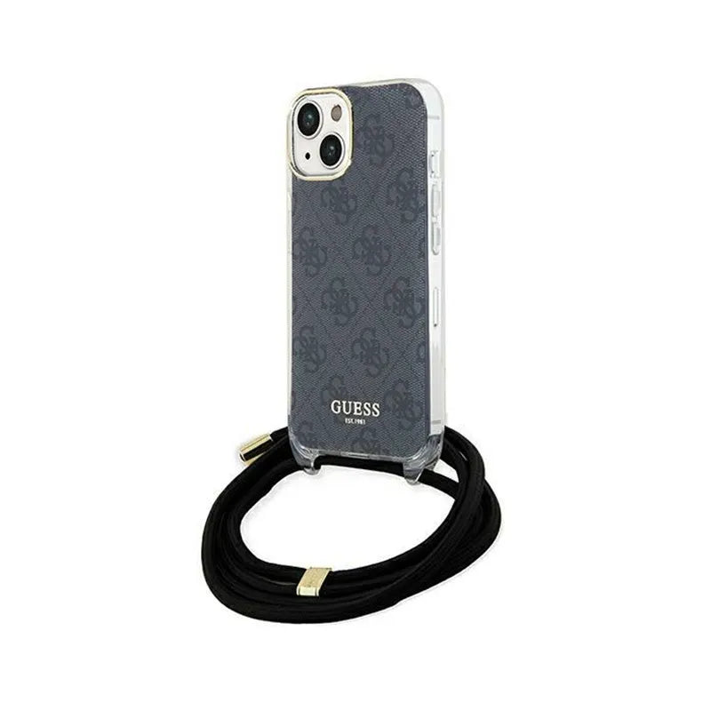 Guess Crossbody Cord 4G Print - dėklas iPhone 15 telefonui (juodas)