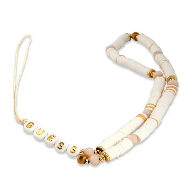 Guess telefonų dirželis Beads Heishi, baltas