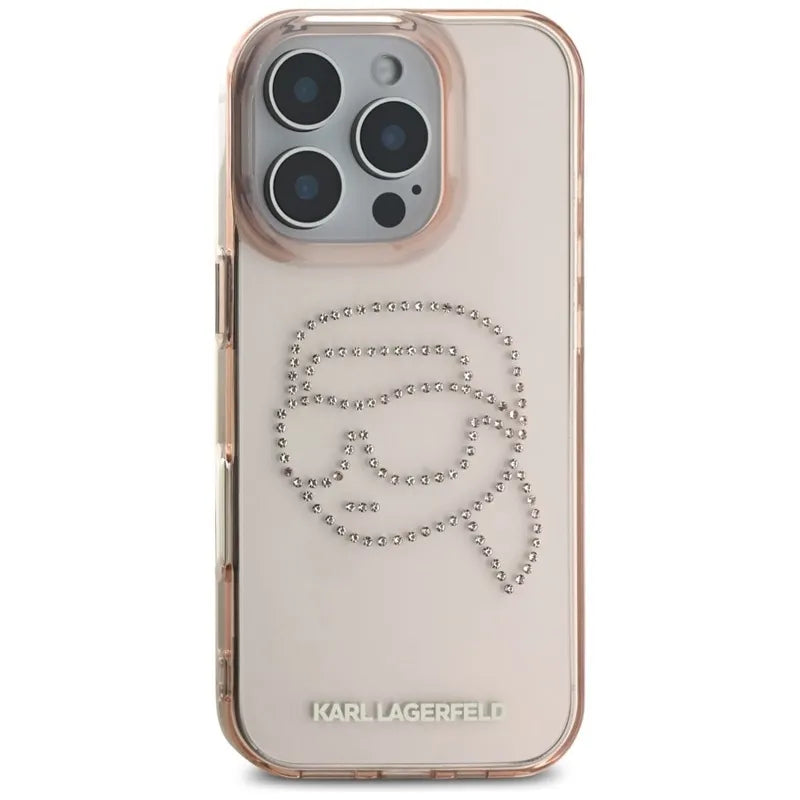 Karl Lagerfeld IML Rhinestones Karl Head – dėklas iPhone 16 Pro (rožinis)