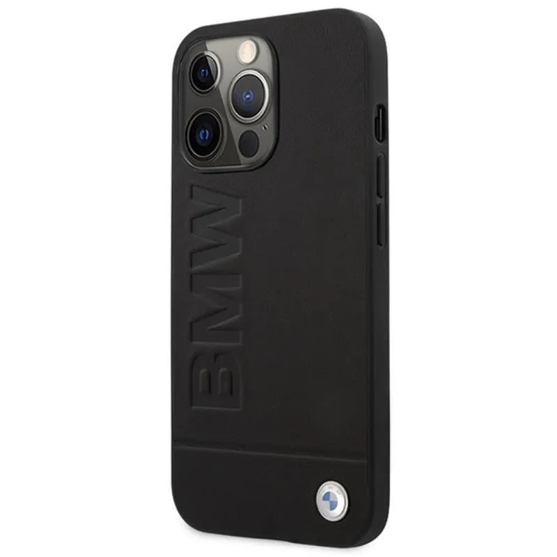 BMW Leather Hot Stamp MagSafe - Dėklas iPhone 14 Pro Max (Juodas)