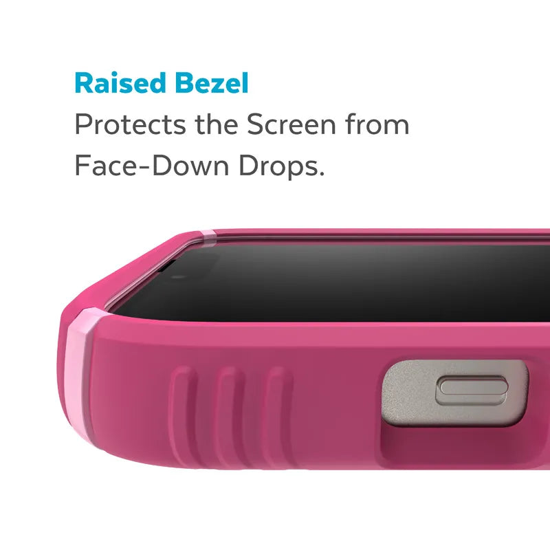 Speck Presidio2 Grip MagSafe – neslystantis iPhone 14 Plus dėklas (Digitalpink / Blossompink / White)
