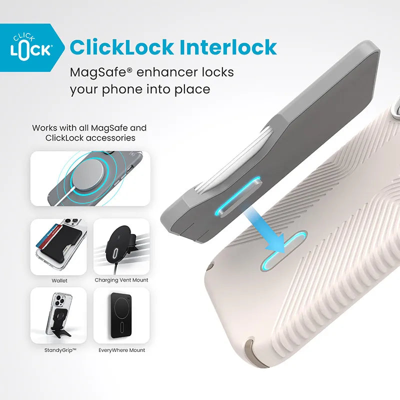 Speck Presidio2 Grip ClickLock & MagSafe - dėklas iPhone 16 (Bleached Bone / Heirloom Gold / Hazel Brown)