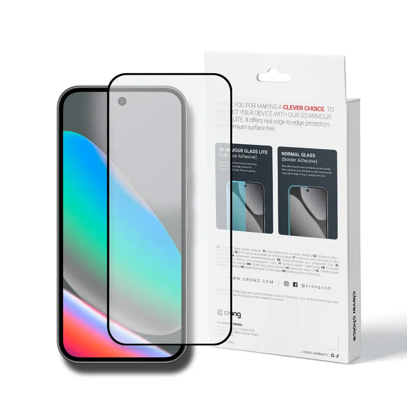 Crong 3D Armour Glass Lite – viso ekrano grūdintas stiklas su „Full Glue“ technologija, skirtas Google Pixel 9 / 10