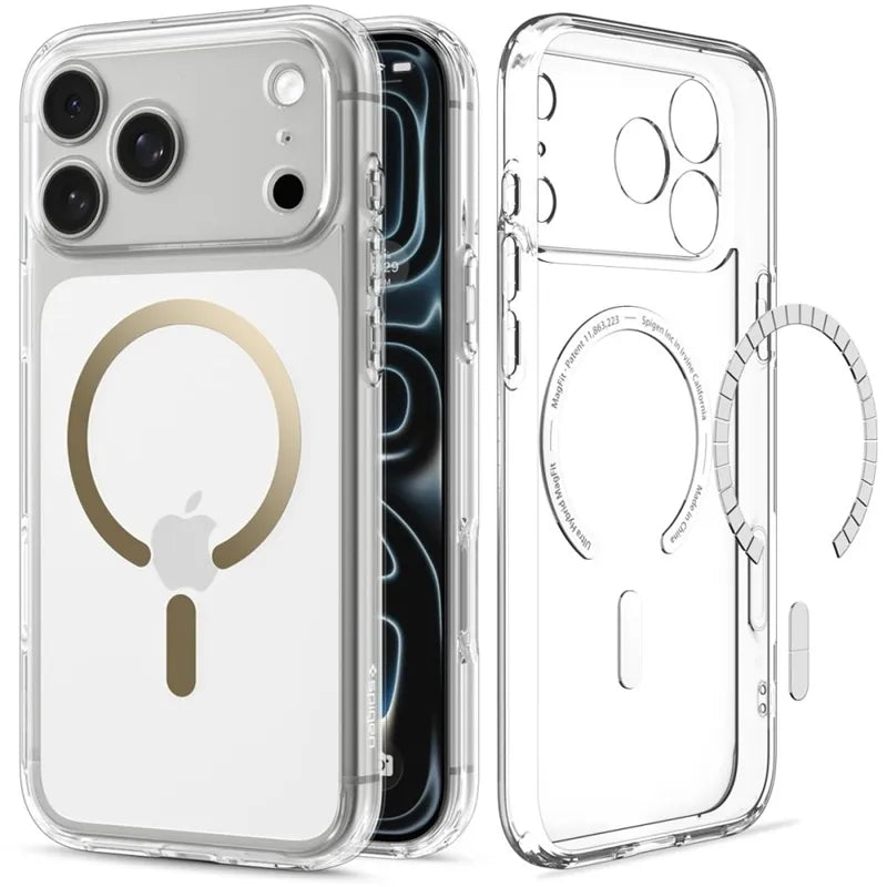 Spigen Ultra Hybrid Mag MagSafe – dėklas, skirtas iPhone 18 Pro Max / 17 Pro Max (skaidrus / auksinis)