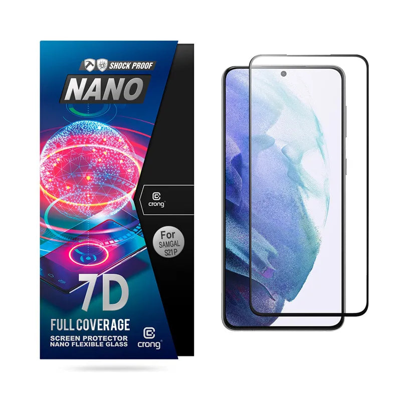 Crong 7D Nano Flexible Glass – Nedūžtantis 9H hibridinis stiklas visam Samsung Galaxy S21+ ekranui