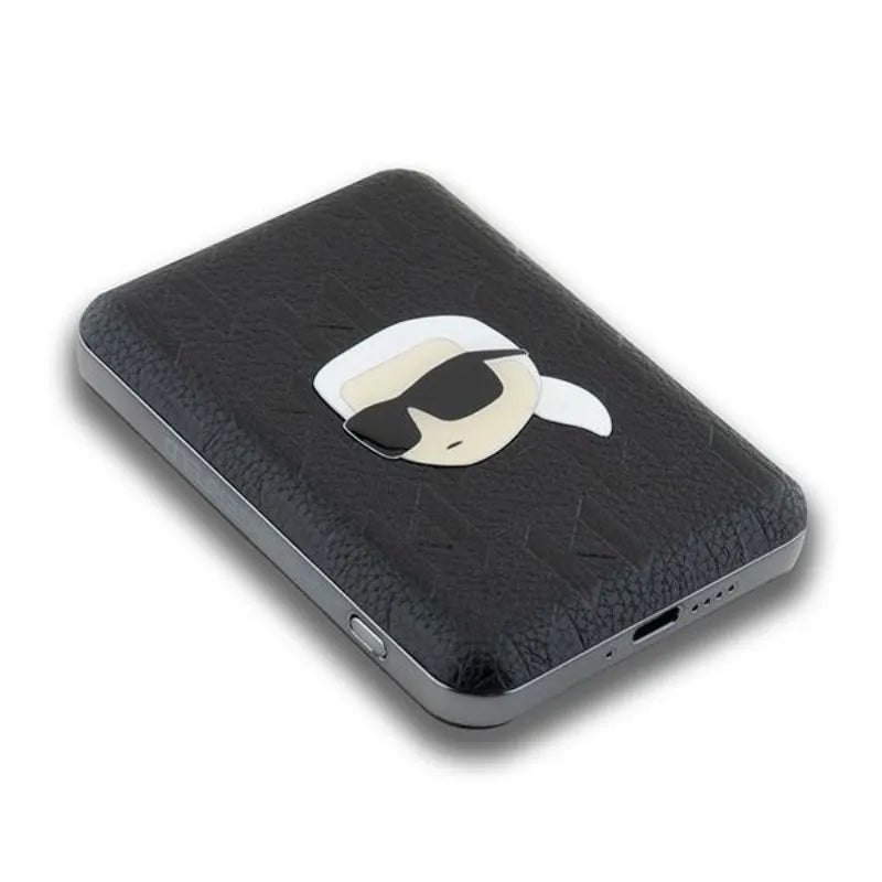 Karl Lagerfeld Karl Head Pin MagSafe – belaidė išorinė baterija 5000 mAh 15 W (juoda)