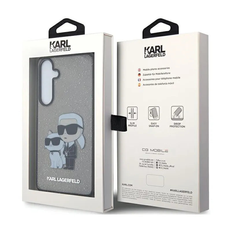 Karl Lagerfeld IML Glitter Karl & Choupette – dėklas Samsung Galaxy S24+ (juodas)