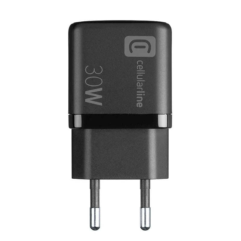 Cellularline Multipower Micro GaN – USB-C ir USB-A „Power Delivery“ 30W tinklo įkroviklis (juodas)