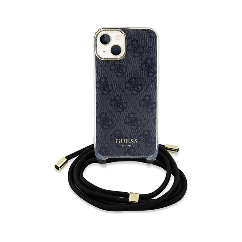 Guess Crossbody Cord 4G Print - dėklas iPhone 15 telefonui (juodas)