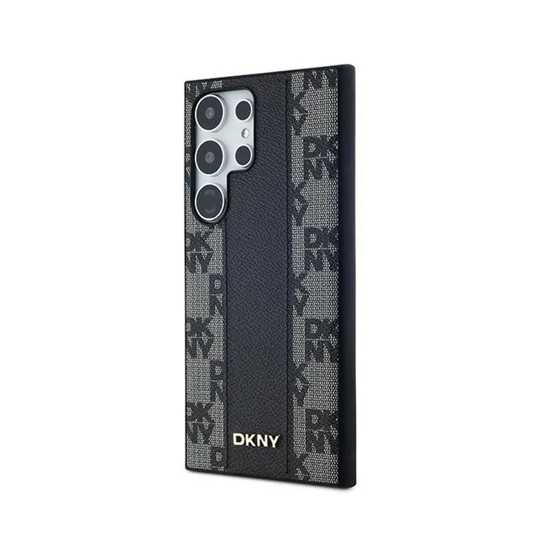 DKNY Leather Checkered Mono Pattern MagSafe - dėklas Samsung Galaxy S24 Ultra (juodas)