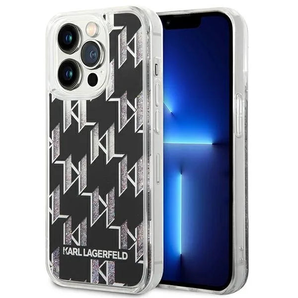 Karl Lagerfeld Monogram Liquid Glitter – dėklas iPhone 14 Pro Max (juodas)