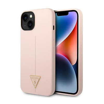 Guess Silicone Triangle Logo – dėklas iPhone 14 Plus telefonui (rožinis)