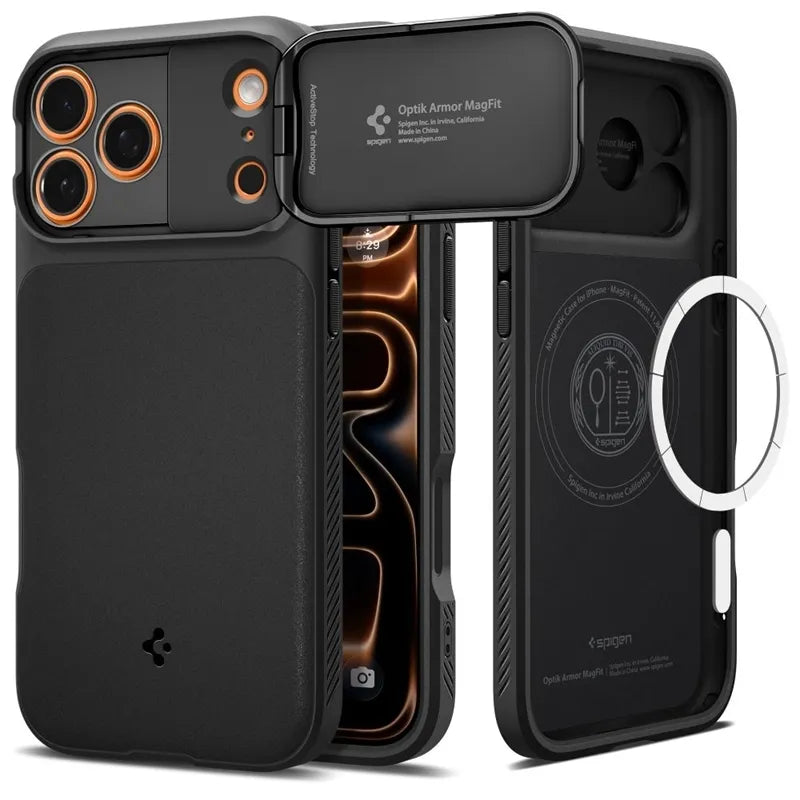 Spigen Optik Armor Mag MagSafe – dėklas iPhone 17 Pro Max (juodas)