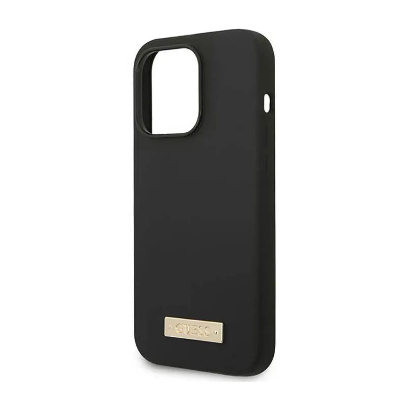 Guess Silicone Logo Plate MagSafe - Dėklas, skirtas iPhone 14 Pro (juodas)
