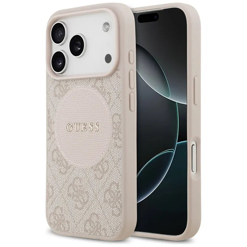 Guess 4G Circle Classic Logo MagSafe dėklas iPhone 17 Pro (rožinis)