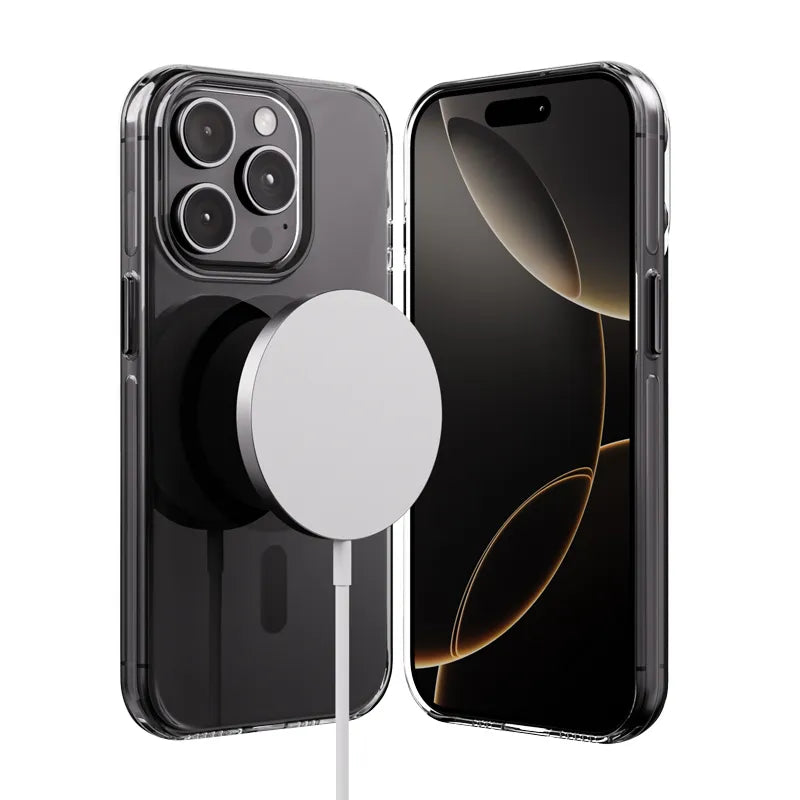 Crong Clear MAG Pro – MagSafe dėklas, skirtas iPhone 15 Pro (juodas)