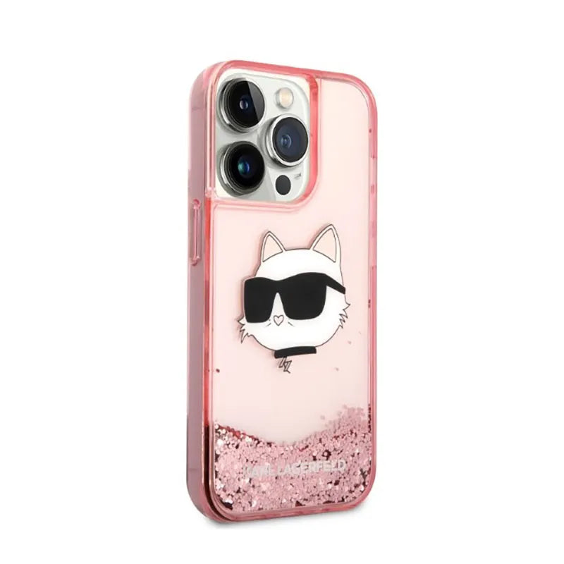 Karl Lagerfeld Liquid Glitter NFT Choupette Head – dėklas iPhone 14 Pro (rožinis)
