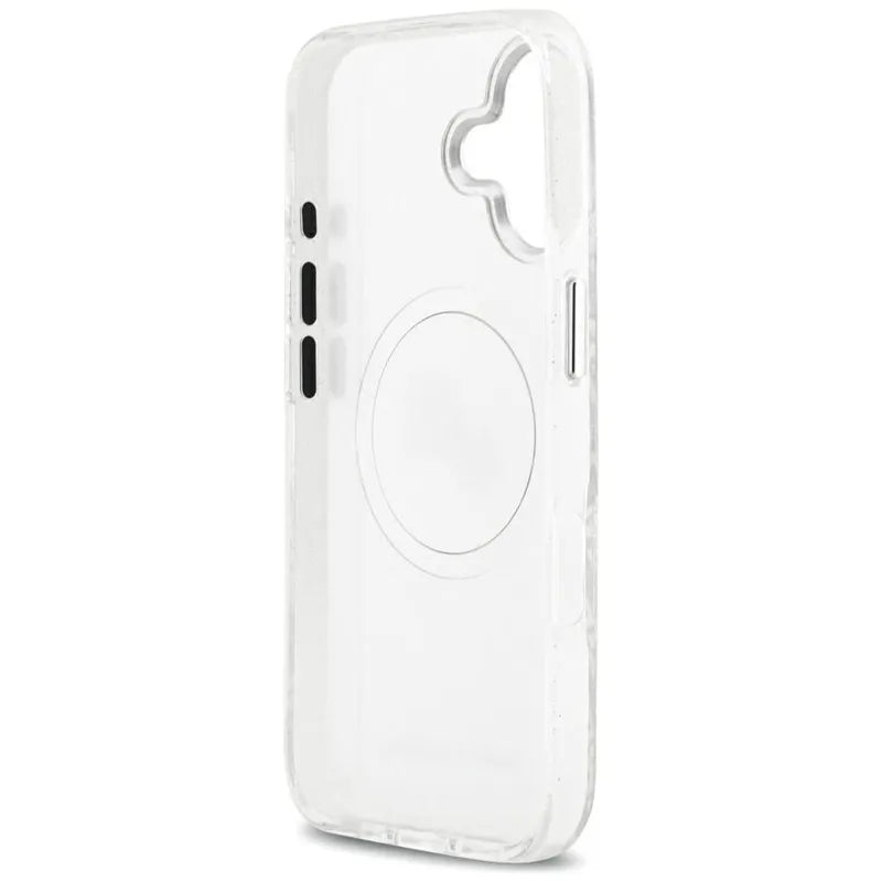Karl Lagerfeld IML Glitter Karl & Choupette Heads Logo MagSafe dėklas iPhone 17 (pilkas)