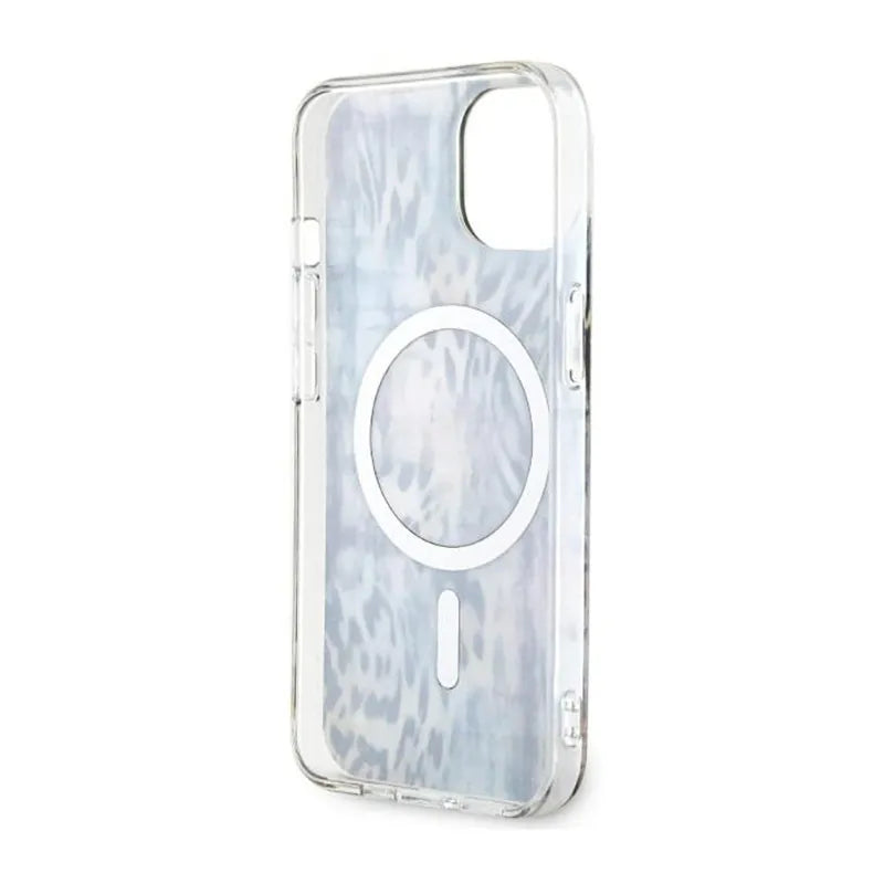 Guess Leopard MagSafe – dėklas iPhone 14 (mėlynas)