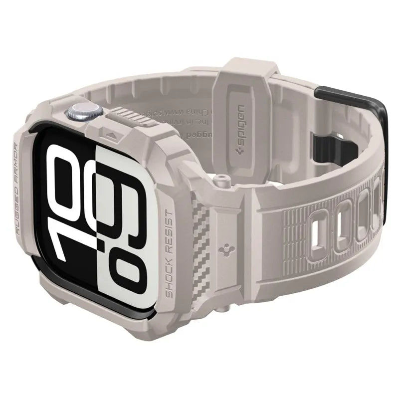 Spigen Rugged Armor Pro V2 – dirželis su korpusu, skirtas Apple Watch 10/11 46 mm (Dune Beige)
