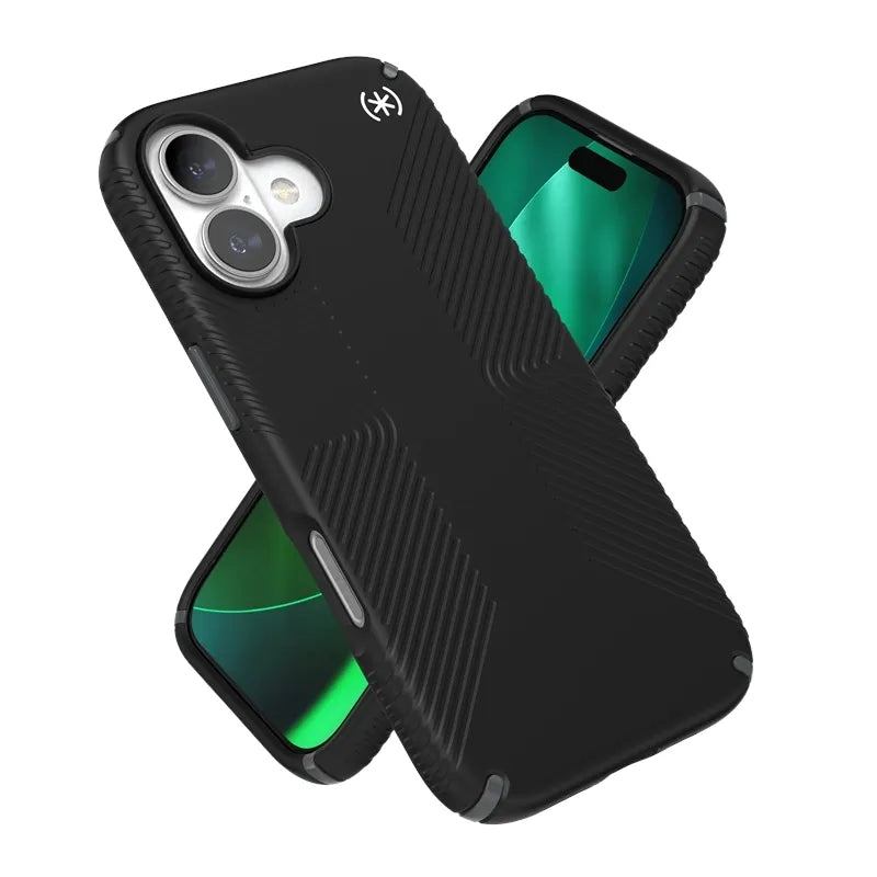 „Speck Presidio2 Grip MagSafe“ dėklas – „iPhone 17“ (juodas / skalūno pilkas / baltas)