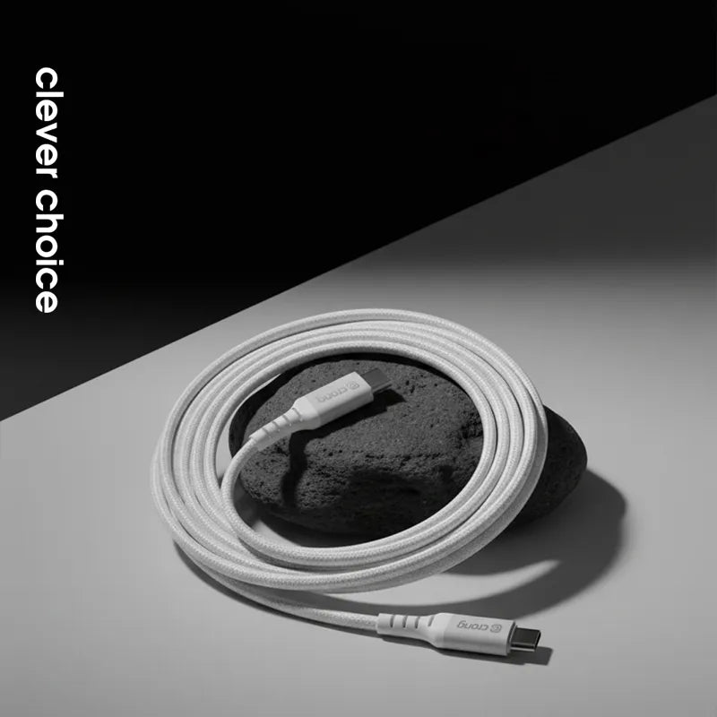 Crong Armor Link – 60 W PD 3 A USB-C – USB-C laidas 25 cm (baltas)