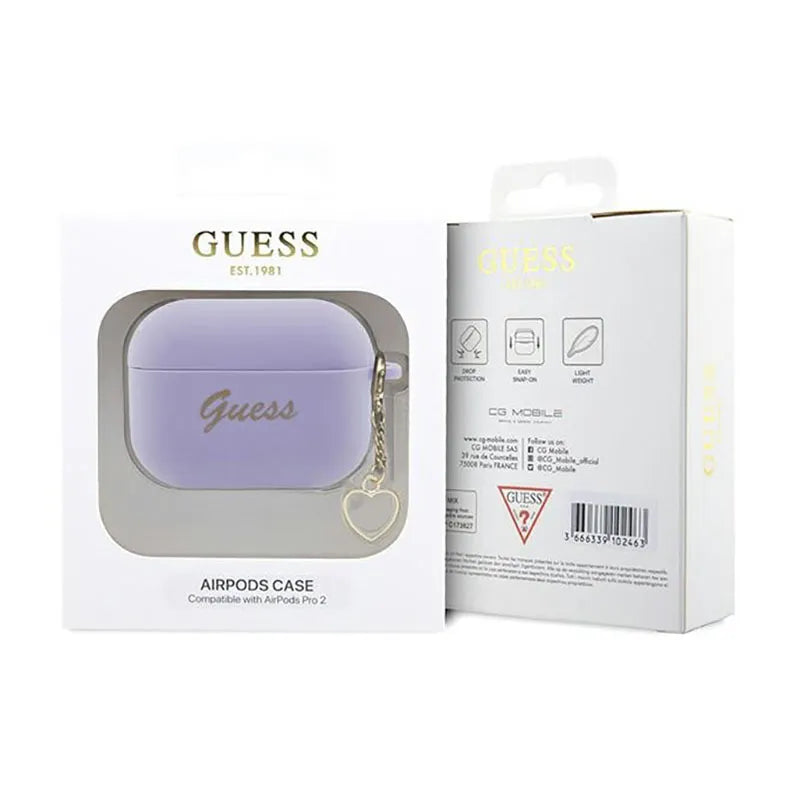 „Guess Silicone Heart Charm“ – dėklas „Apple AirPods Pro 2“ ausinėms (violetinis)