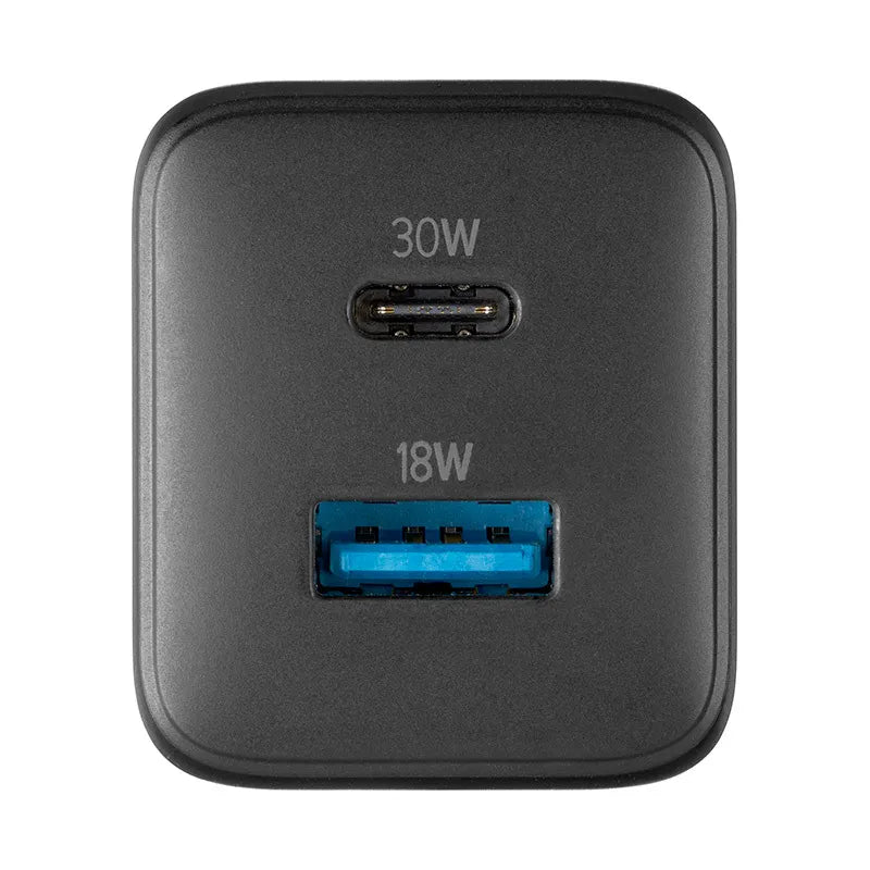 Cellularline Multipower Micro GaN – USB-C ir USB-A „Power Delivery“ 30W tinklo įkroviklis (juodas)